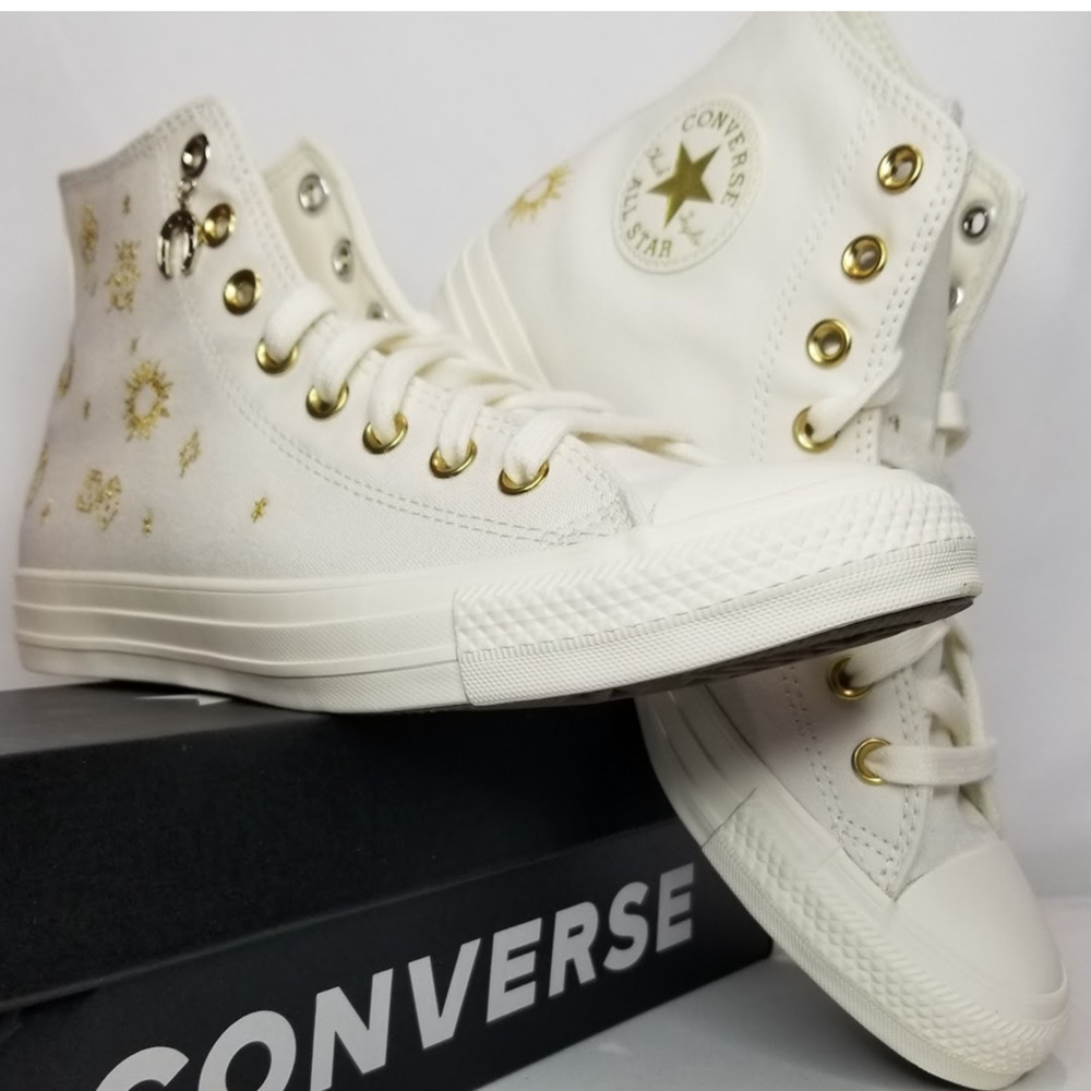Converse Women's CTAS Charms  Lift Hi Tops Size 9.5 White/Gold A13408C NWT